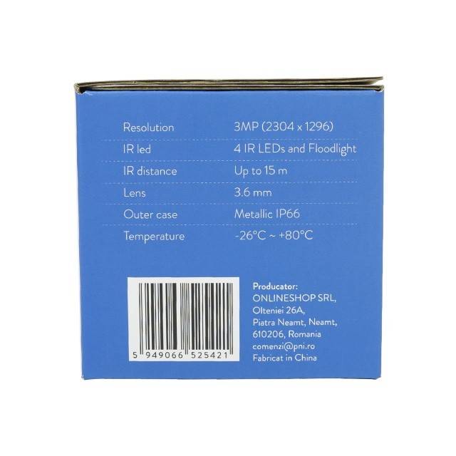 Camera supraveghere video PNI IP3POE cu IP, 3MP, de exterior IP66, microfon incorporat, compatibila cu sistemul de supraveghere POE PNI House IPMAX