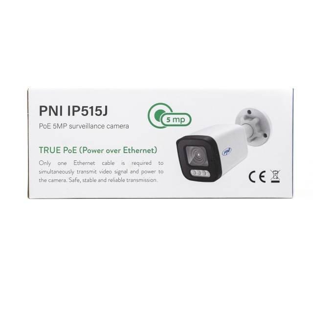 Camera supraveghere video PNI IP515J POE, bullet 5MP, 2.8mm, pentru exterior, audio bidirectional, alb
