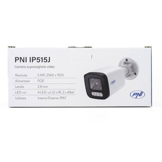Camera supraveghere video PNI IP515J POE, bullet 5MP, 2.8mm, pentru exterior, audio bidirectional, alb