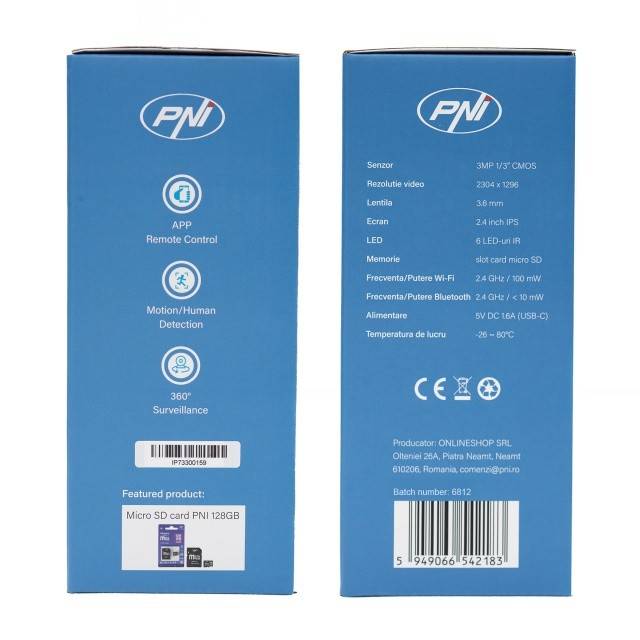 Camera supraveghere video PNI IP733 3MP, audio si video bidirectional, cu buton apelare prin Bluetooth, ecran, functie baby monitor