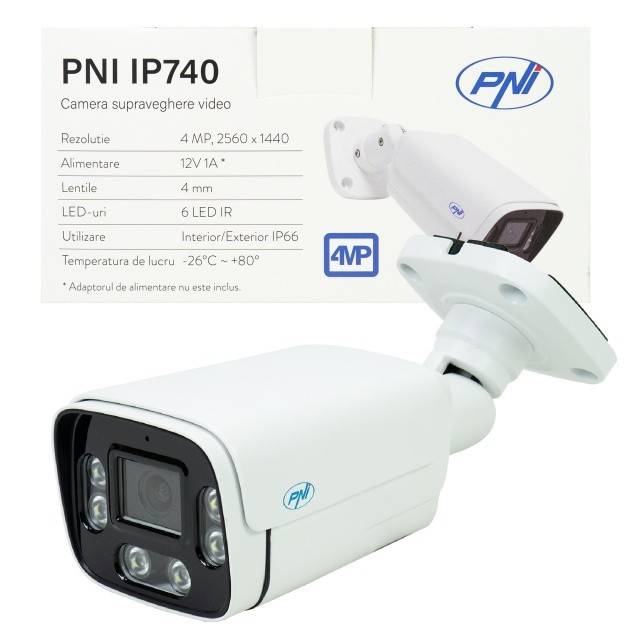 Camera supraveghere video PNI IP740 4MP, 6 LED-uri IR, IP66, alb