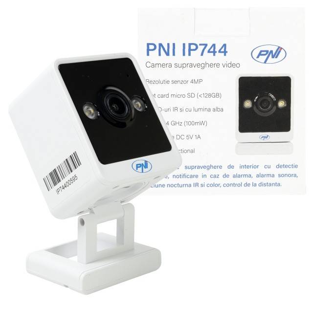 Camera supraveghere video PNI IP744 4MP cu IP, detectie miscare, audio bidirectional, slot card micro SD, unghi larg, control din aplicatie, imagine