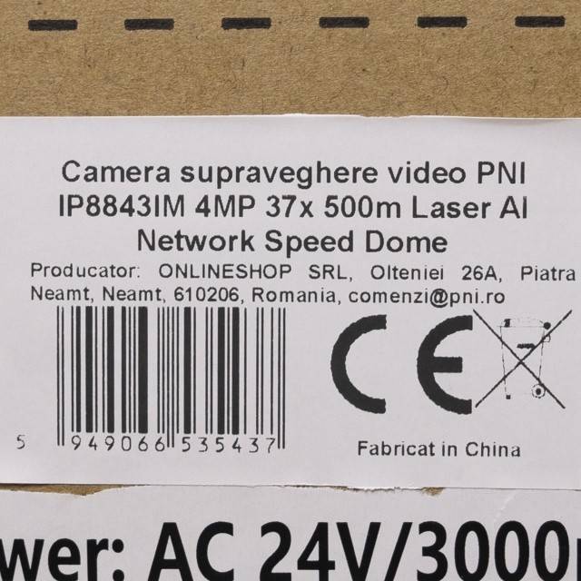 Camera supraveghere video PNI IP8843IM, Speed Dome, PTZ, 4MP, lentila 5.6-208mm, zoom optic 37x, functii AI, identificare autoturism pana la 500