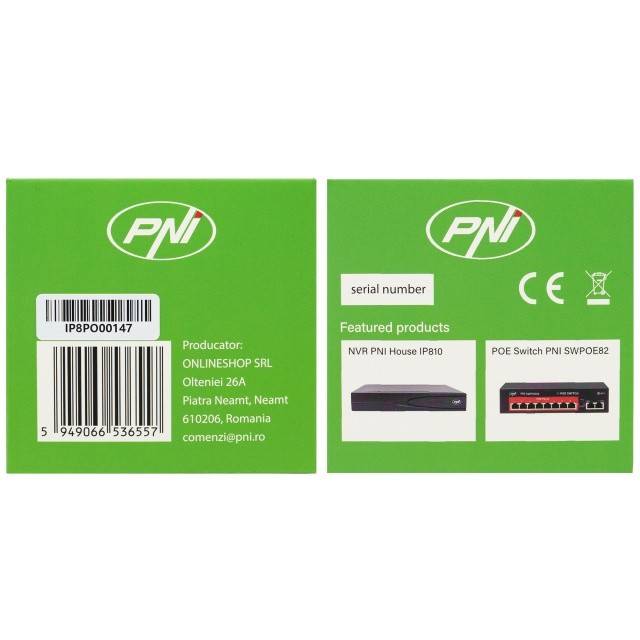 Camera supraveghere video PNI IP8POE, 8MP, 4K, D-WDR, 4.0mm, 6 LED-uri, IP66, alb