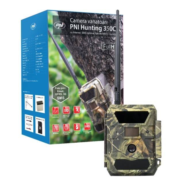 Camera vanatoare PNI Hunting 350C 12MP cu Internet 3G, SMS, transmite foto la miscare pe telefon, email, FTP, full HD 1080P, Night Vision, 58 leduri