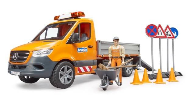 Camionetă întreținere drumuri MB Sprinter cu șofer și accesorii - Bruder 2677 scara 1:16