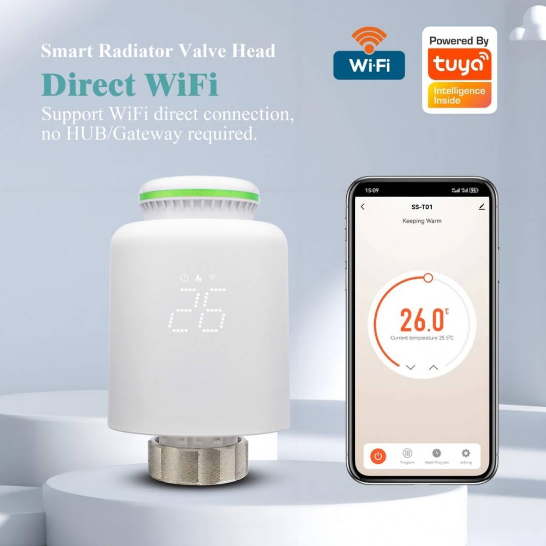 Cap termostatic inteligent PNI CT24 pentru calorifer, aplicatie de mobil Tuya Smart