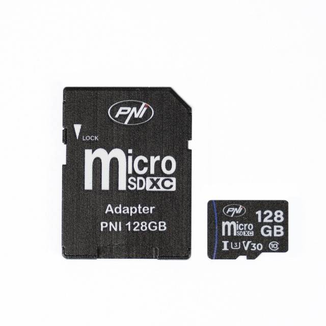 Card de memorie MicroSD PNI 128GB cu adaptor SD, Clasa 10, 80 Mb/s, V30