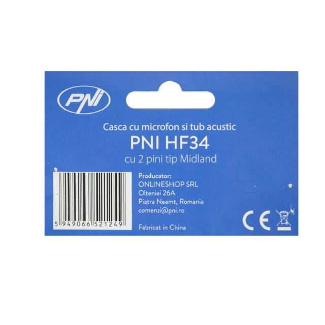 Casca cu microfon si tub acustic PNI HF34 cu 2 pini mufa PNI-M pentru PNI HP 62