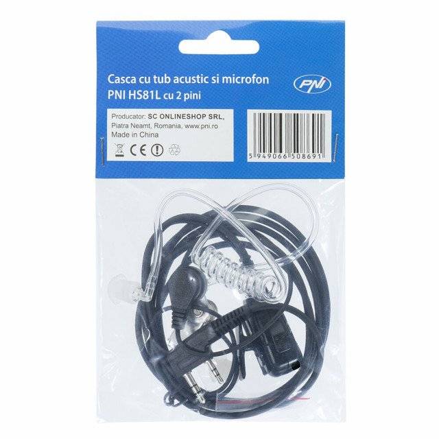 Casca cu tub acustic transparent si microfon cu 2 pini