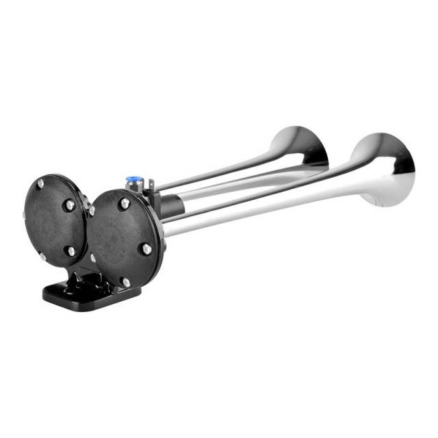 Claxon cu 2 goarne , cromat . 24V 1A