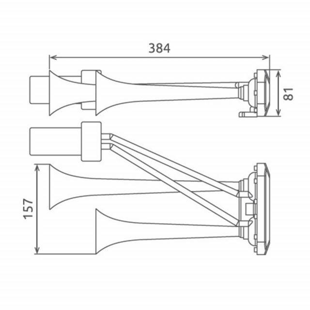 Claxon cu 2 goarne , cromat . Melodic . 24V 1A Cu Compresor