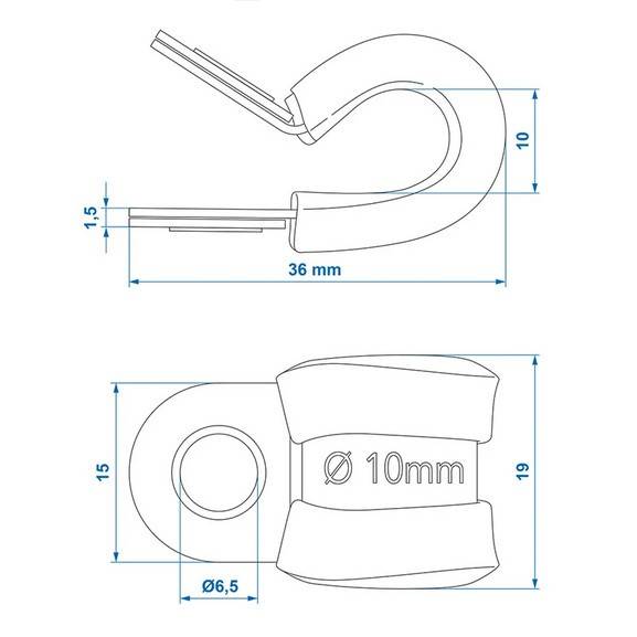 Clema pentru cablu cu protectie din cauciuc 10mm