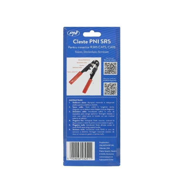 Cleste PNI SR5, pentru taiat, dezizolat cablu si sertizat mufe RJ45 CAT5, CAT6, rosu