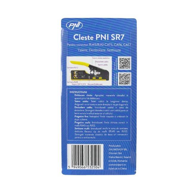 Cleste PNI SR7 pentru taiat, dezizolat cablu si sertizat mufe RJ12, RJ45 CAT5, CAT6, CAT7 CAT8