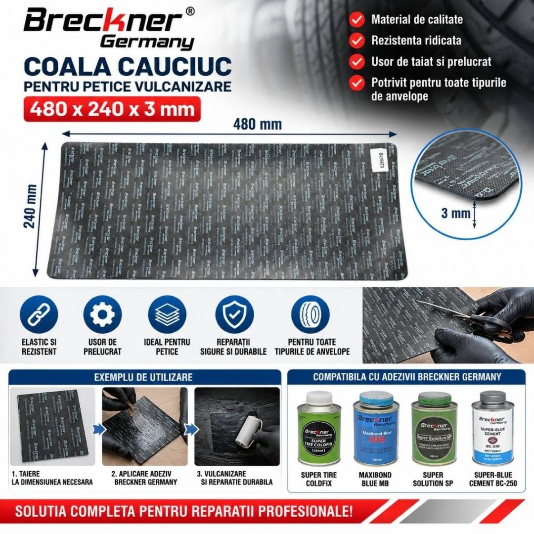 Coala cauciuc pentru petice vulcanizare 480x240x3mm Breckner Germany