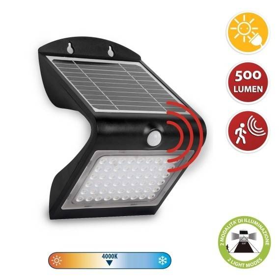 COLOMBA: Lampa LED de perete, 4W (500 lm), cu incarcare solara si senzor de miscare