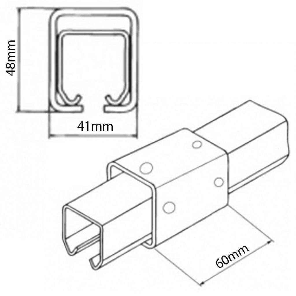 Conector metalic pentru sina poarta culisanta 41x48