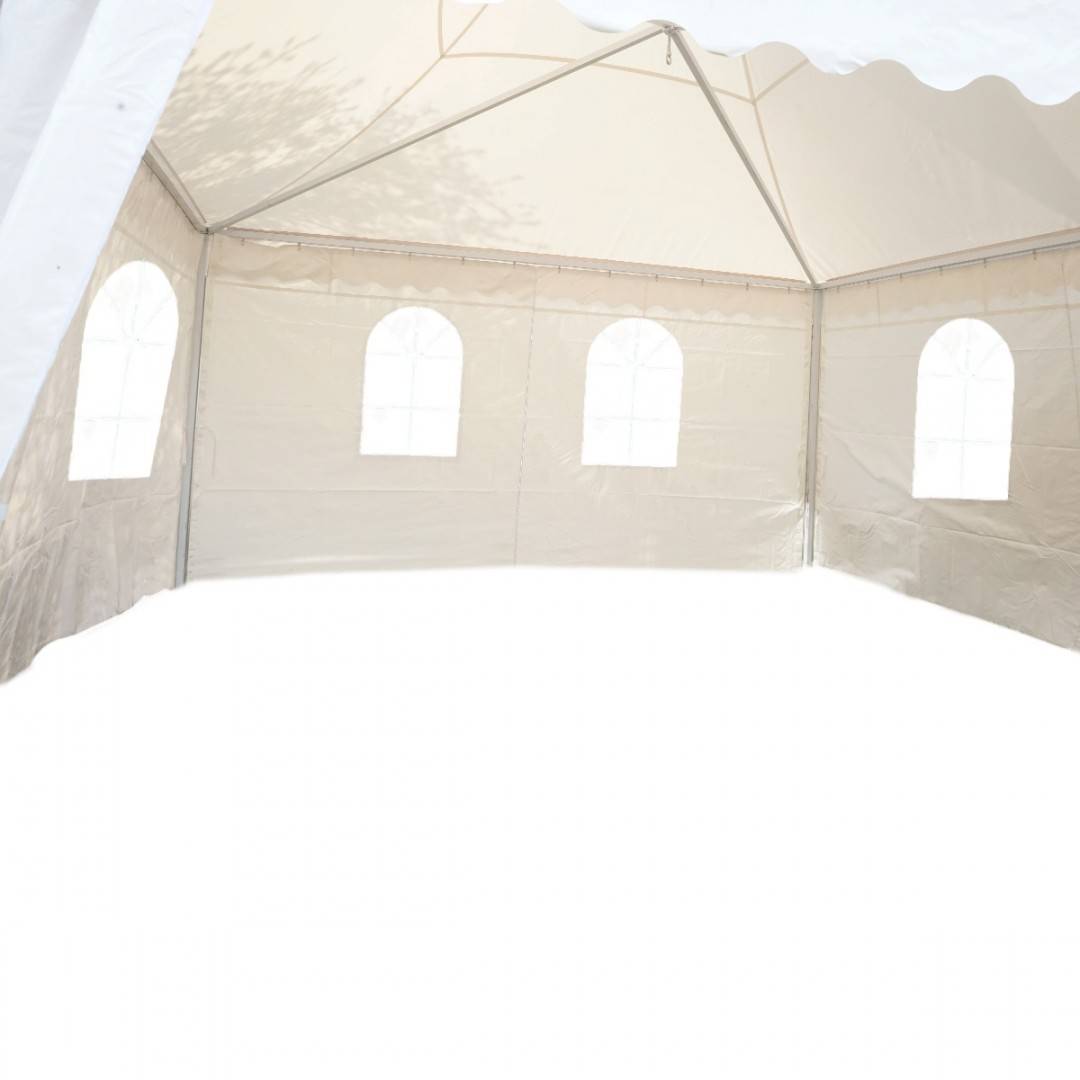 Cort evenimente pavilion tip pagoda 5x5m, alb impermeabil UV, acoperis PVC 750g/m2, cadru otel-aluminiu 48x48x2.5mm
