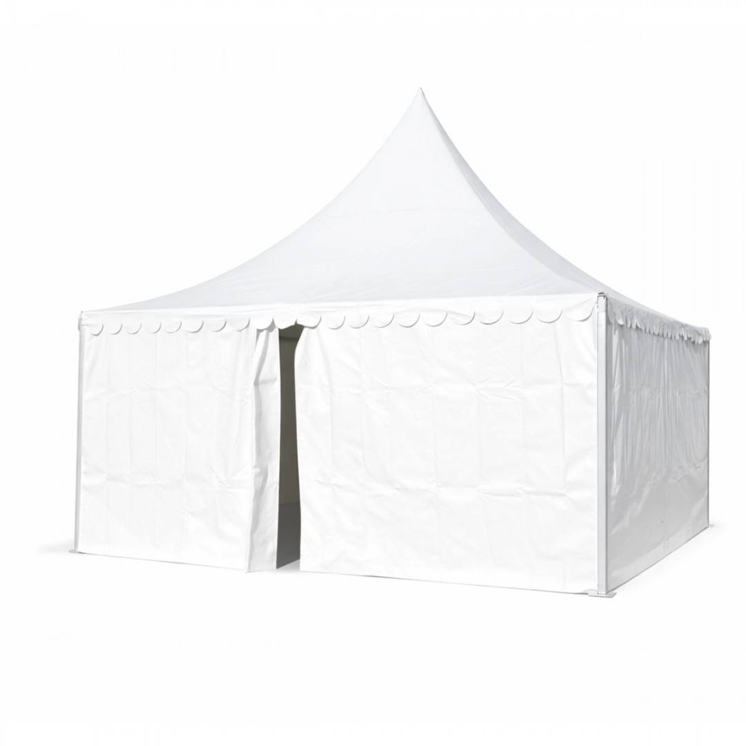 Cort evenimente pavilion tip pagoda 6x6m, alb impermeabil UV, acoperis PVC 950g/m2, cadru aluminiu 64x64x3mm