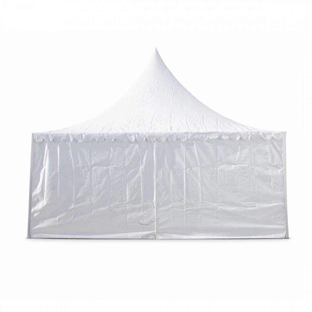 Cort evenimente pavilion tip pagoda 6x6m, alb impermeabil UV, acoperis PVC 950g/m2, cadru aluminiu 64x64x3mm