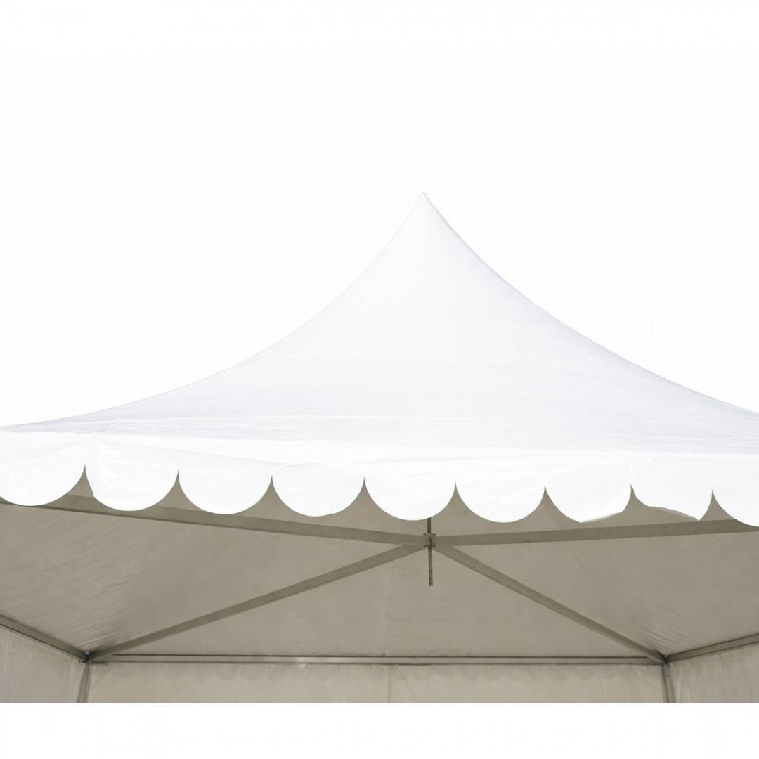 Cort evenimente pavilion tip pagoda 6x6m, alb impermeabil UV, acoperis PVC 950g/m2, cadru aluminiu 64x64x3mm