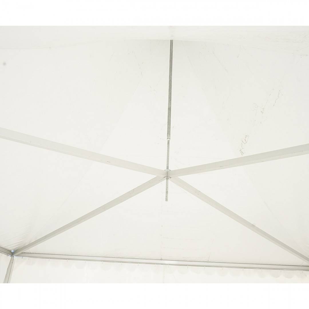 Cort evenimente pavilion tip pagoda 6x6m, alb impermeabil UV, acoperis PVC 950g/m2, cadru aluminiu 64x64x3mm