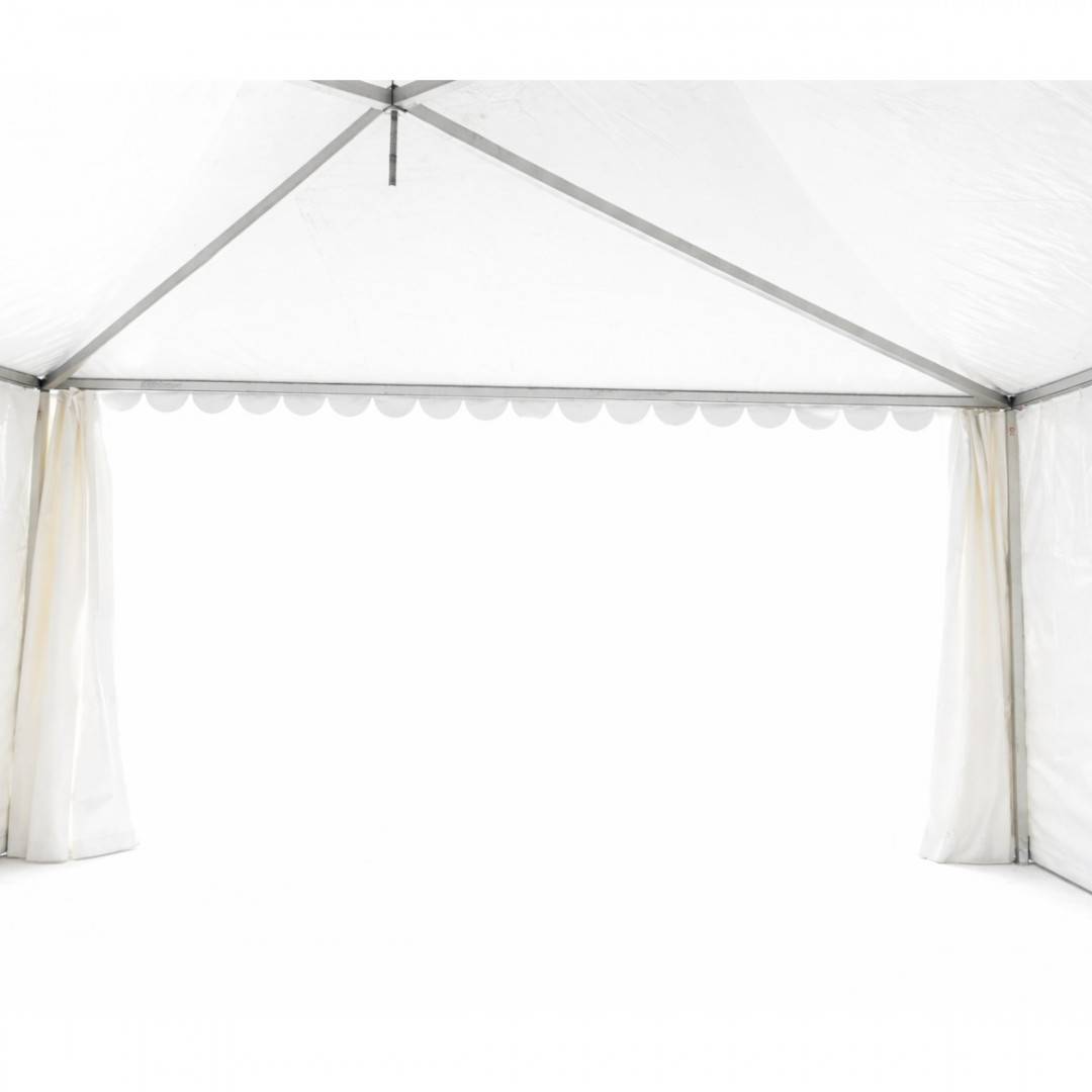 Cort evenimente pavilion tip pagoda 6x6m, alb impermeabil UV, acoperis PVC 950g/m2, cadru aluminiu 64x64x3mm