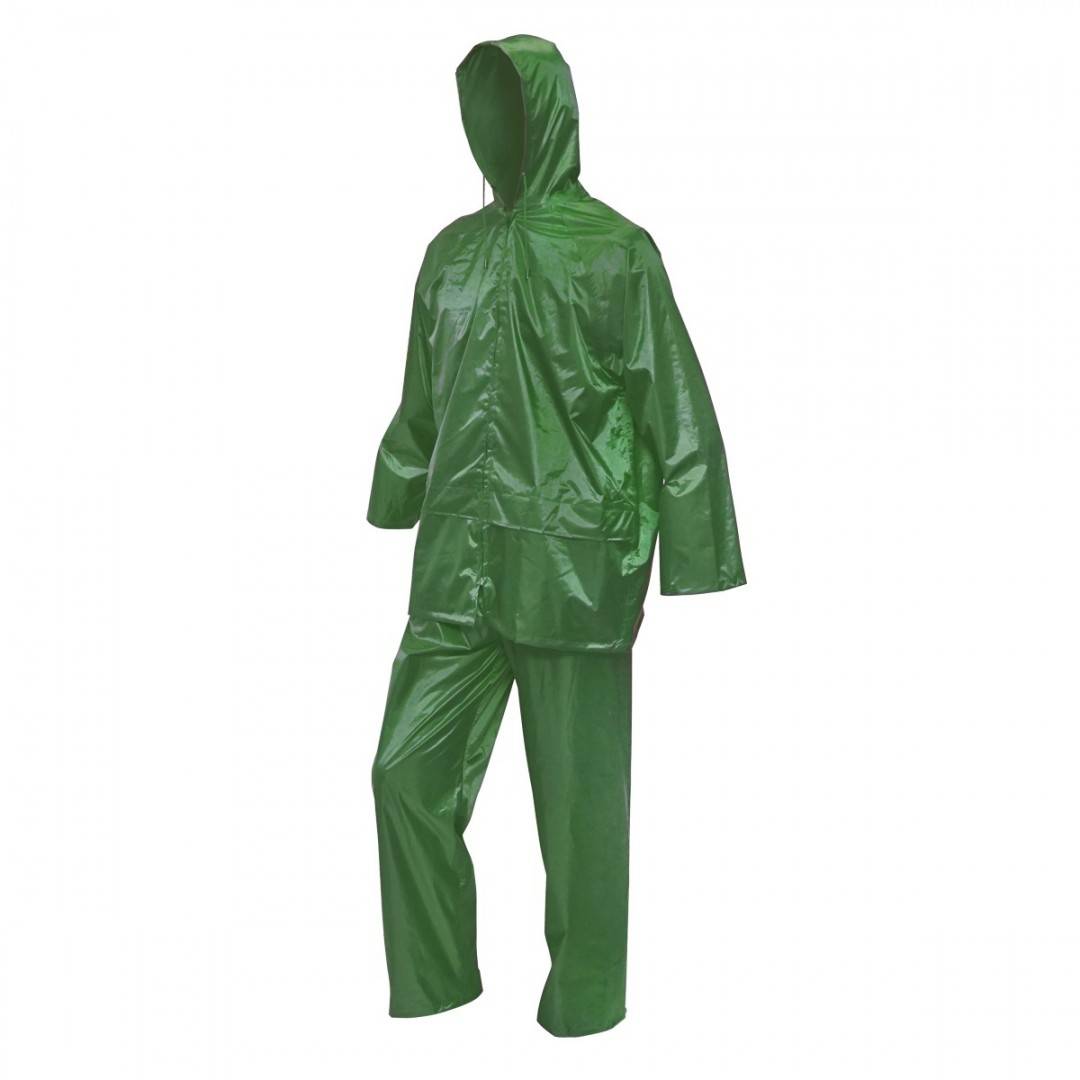 Costum impermeabil L cu gluga si pantaloni din poliester si PVC, verde Breckner Germany