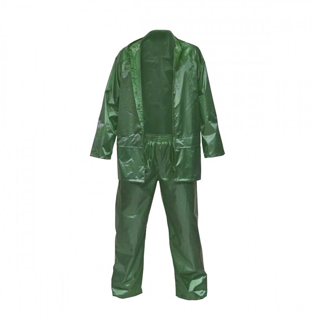 Costum impermeabil L cu gluga si pantaloni din poliester si PVC, verde Breckner Germany