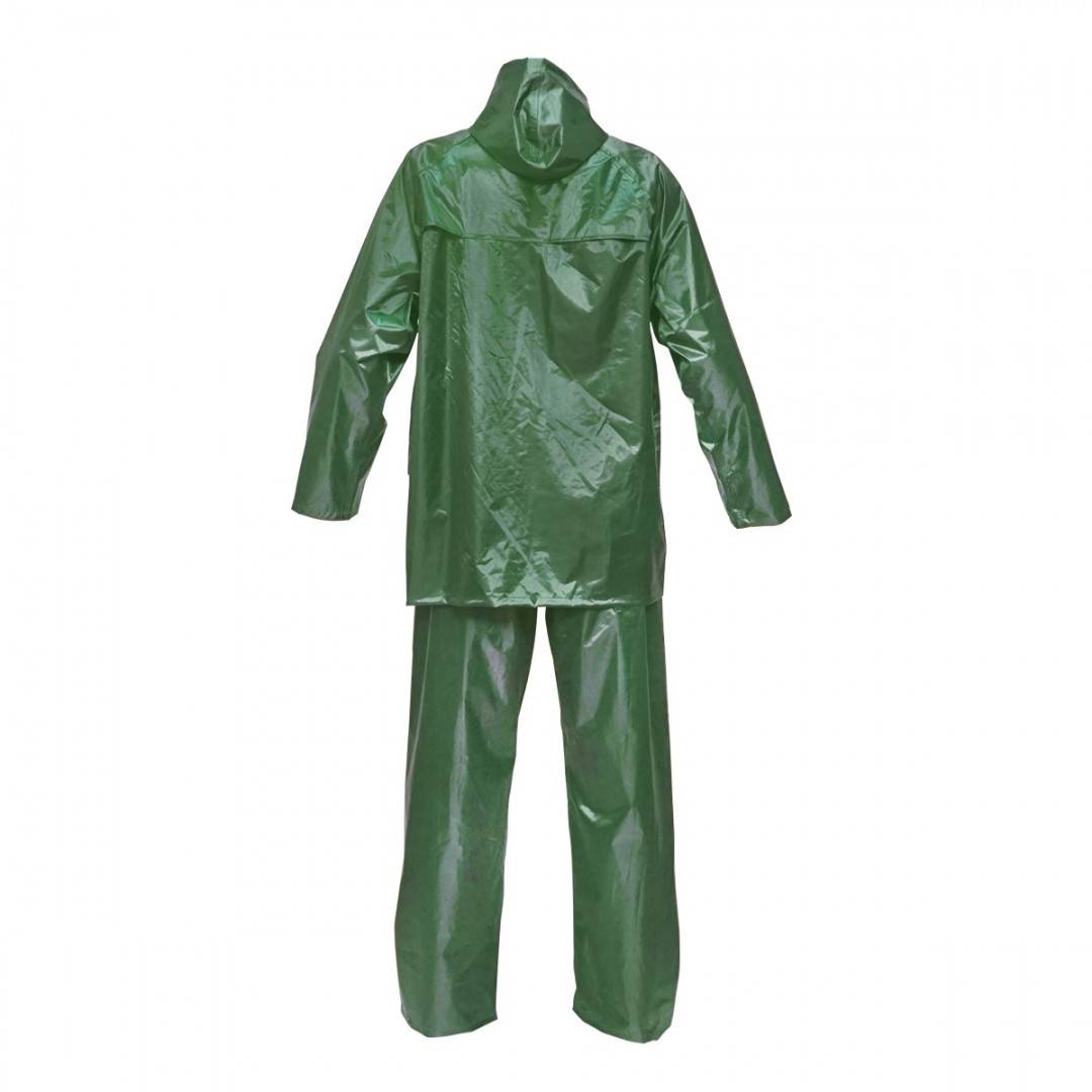 Costum impermeabil L cu gluga si pantaloni din poliester si PVC, verde Breckner Germany