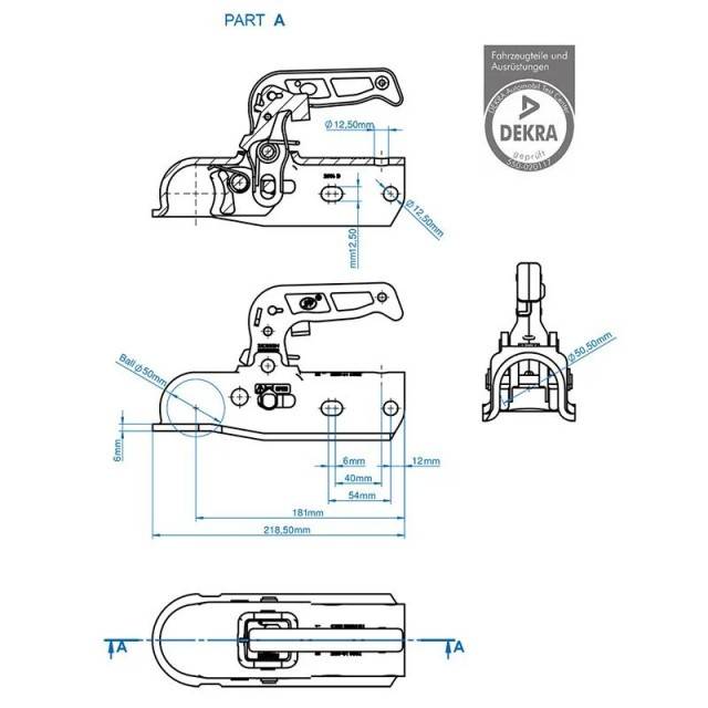 Cuplaj remorca 35-50mm 3000 kg ax rotund cu sistem de franare