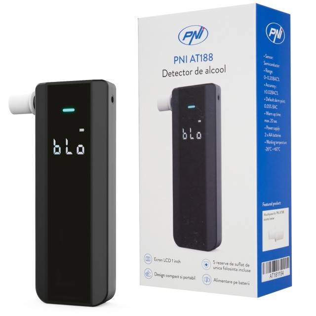 Detector de alcool PNI AT188 cu ecran LCD, alarma sonora si luminoasa