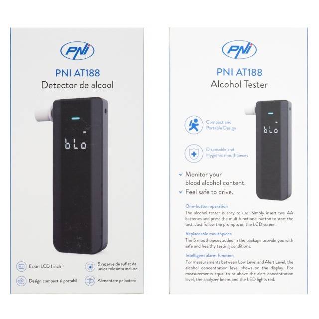 Detector de alcool PNI AT188 cu ecran LCD, alarma sonora si luminoasa