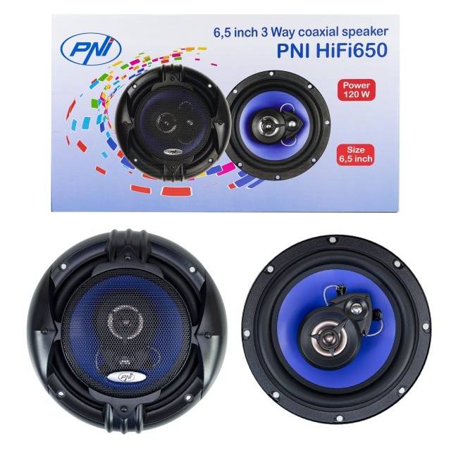 Difuzoare auto coaxiale PNI HiFi650, 120W, 16.5 cm, 3 cai, grila inclusa set 2 buc
