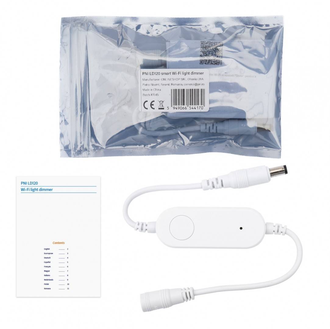Dimmer inteligent PNI LD120 cu WiFi, control prin aplicatia Tuya Smart, alimentare 5V/12V/24V DC, maxim 72W