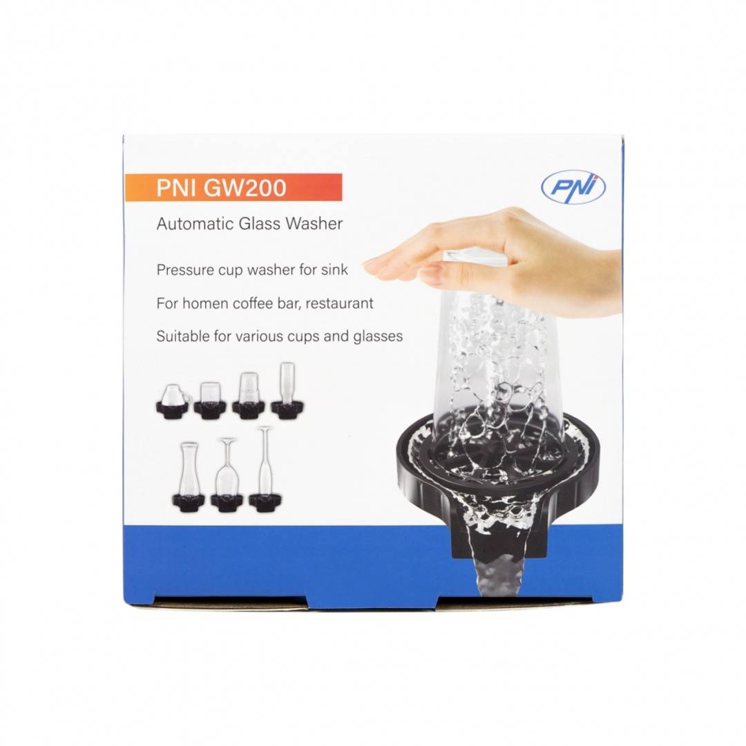 Dispozitiv spalare pahare PNI GW200 pentru bar, restaurant, bucatarie, clatire si spalare rapida, jet cu presiune, racord flexibil inclus, plastic