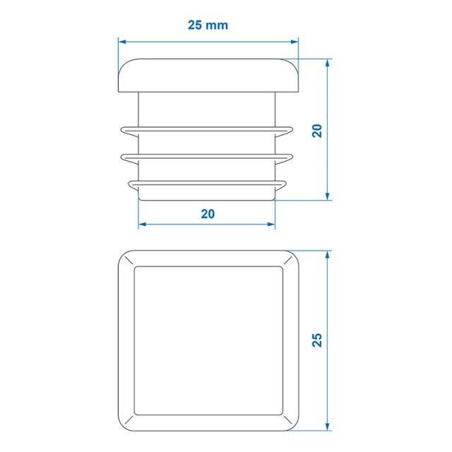 Dop teava patrat plastic 25x25mm - set 4 buc