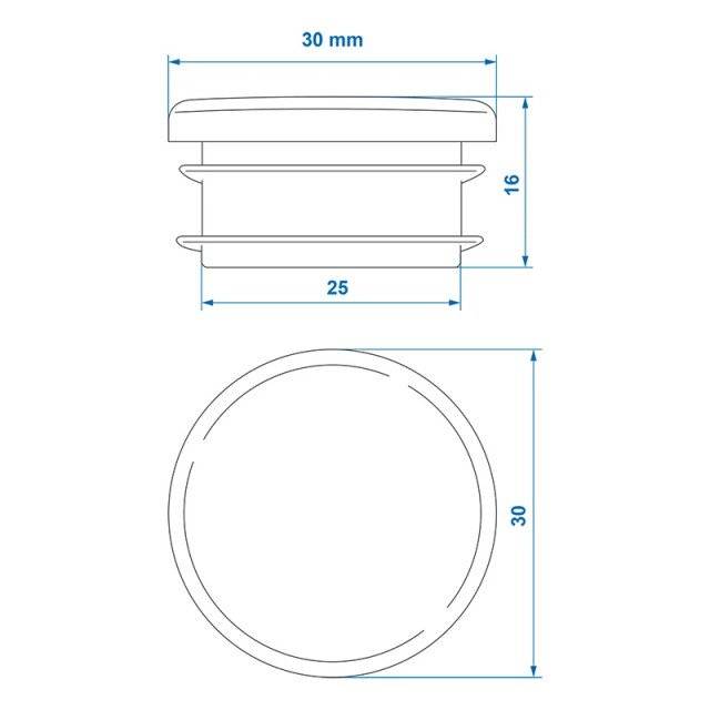 Dop teava patrat rotund Ø30mm - set 4 buc