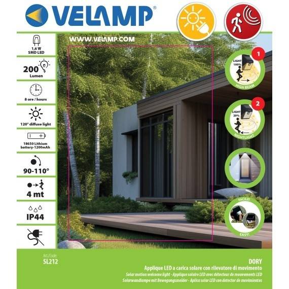 DORY: Lampa solara de perete, 200 lumeni, cu senzor de miscare
