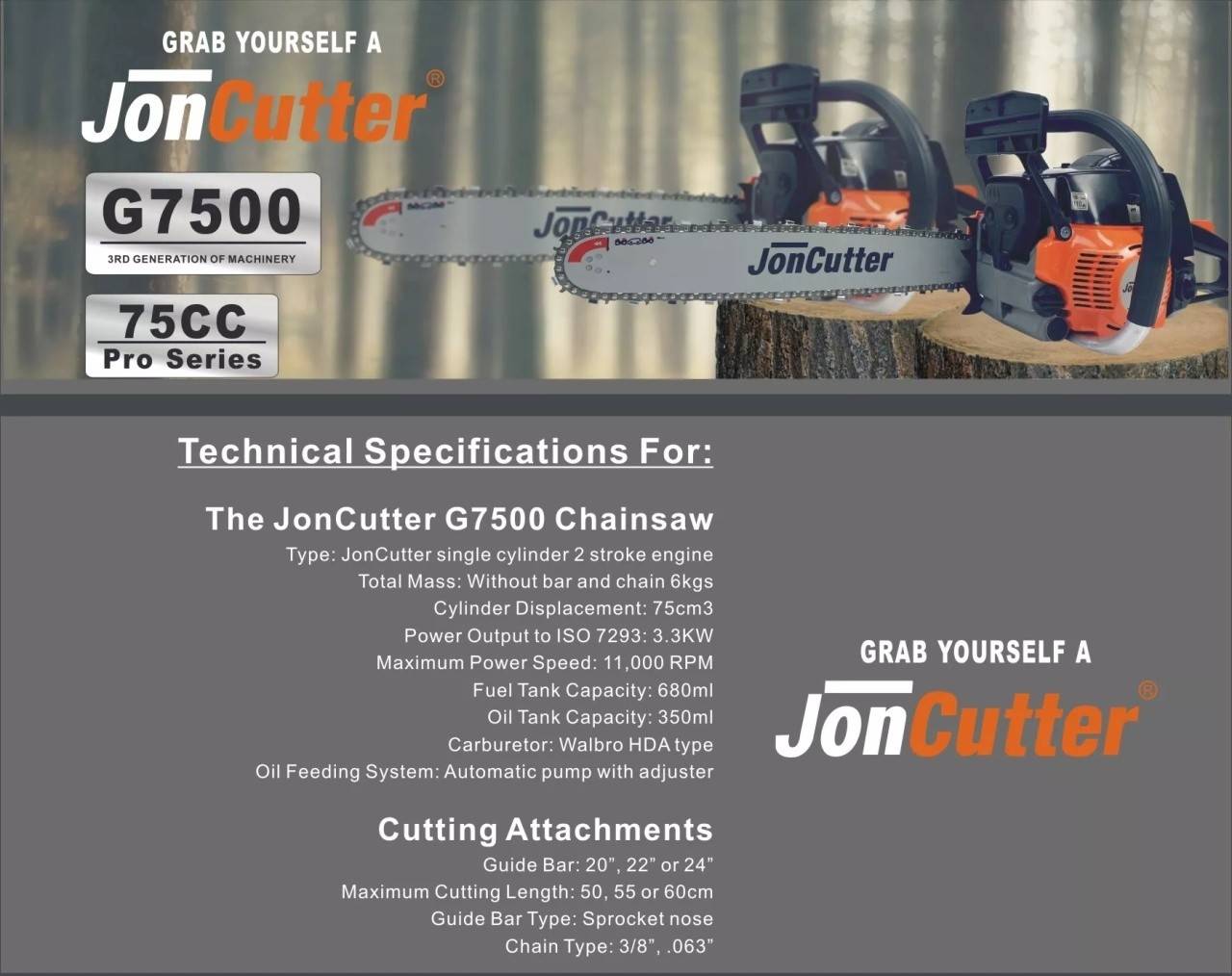 Drujba JonCutter® G7500 (fara lama si lant) 75cc