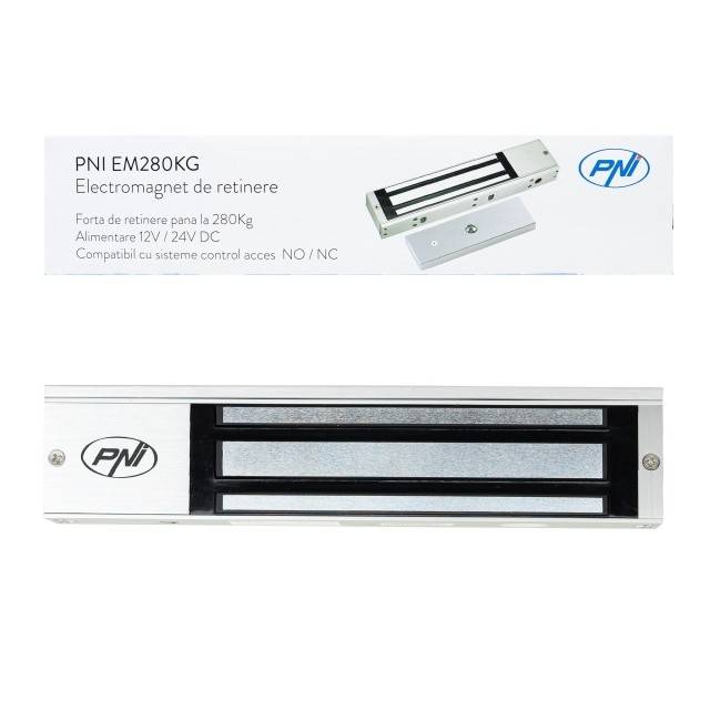 Electromagnet de retinere PNI EM280KG NO/NC/COM, forta de inchidere 280kg, alimentare 12V 24V