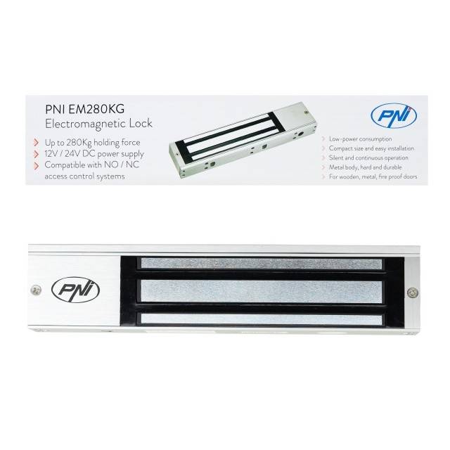 Electromagnet de retinere PNI EM280KG NO/NC/COM, forta de inchidere 280kg, alimentare 12V 24V