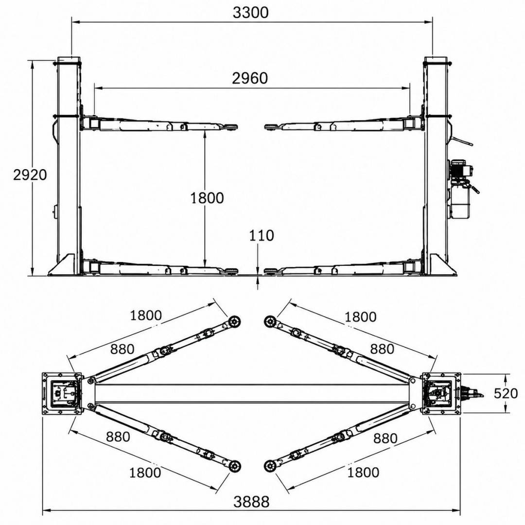 Elevator auto cu 2 coloane 220V, 2.2kW, capacitate ridicare 5000kg, actionare mecanica, inaltime ridicare 1800mm