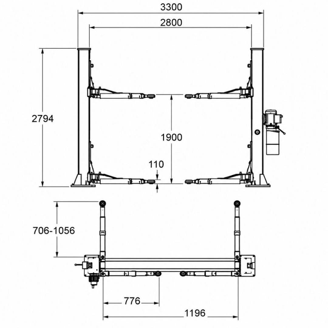 Elevator auto cu 2 coloane 380V, 2.2kW, capacitate ridicare 3500kg, actionare mecanica, inaltime ridicare 1900mm