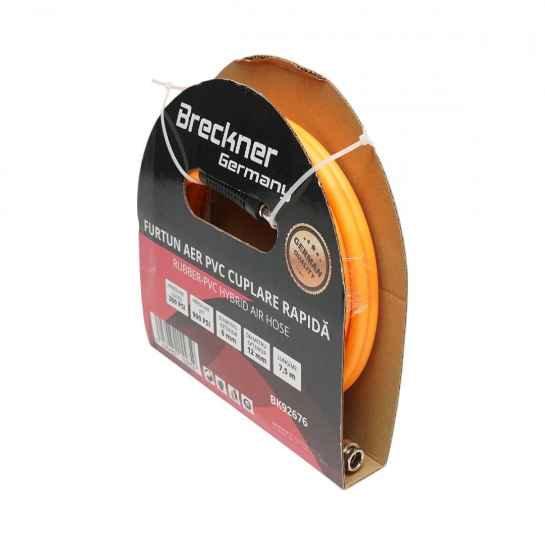 Furtun aer compresor profesional 7.5m din PVC si cuplare rapida universala Breckner Germany