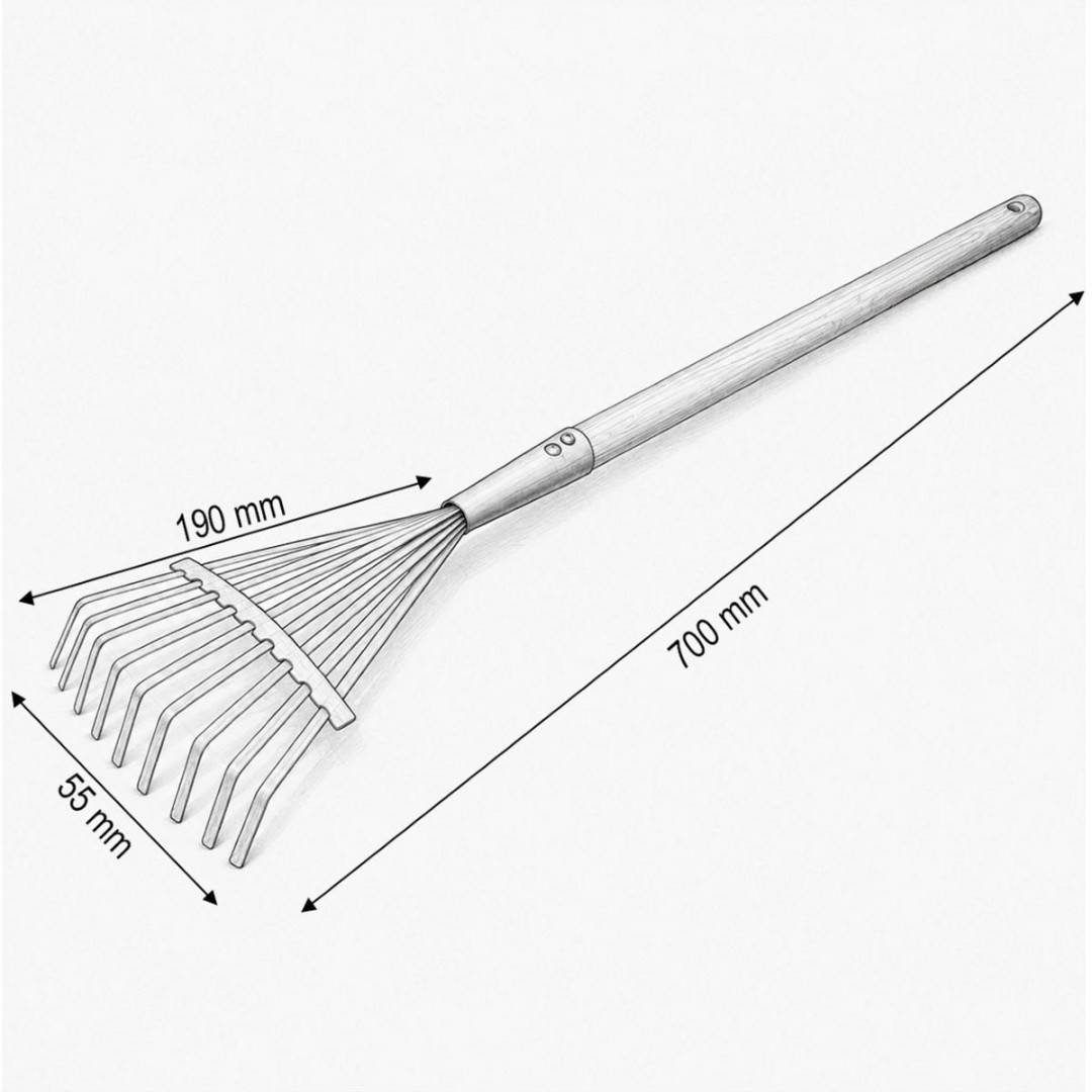 Grebla frunze metalica cu 9 dinti, coada din lemn 510mm, lungime 700mm Breckner Germany