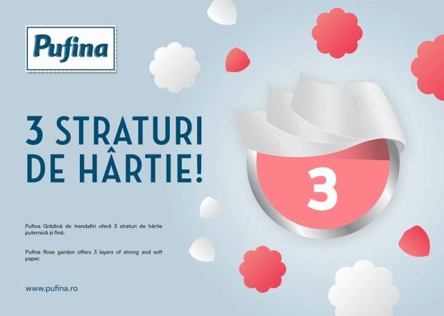 Hartie igienica Pufina Rose Garden 8 Role, 3 straturi