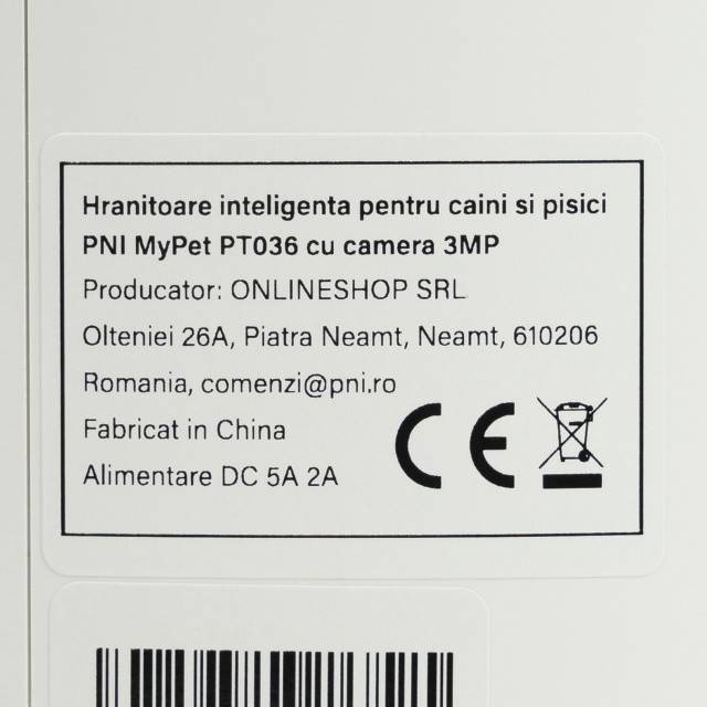Hranitoare inteligenta pentru caini si pisici PNI MyPet PT036 cu camera 3MP incorporata, capacitate rezervor hrana 6 litri, control din Tuya Smart,
