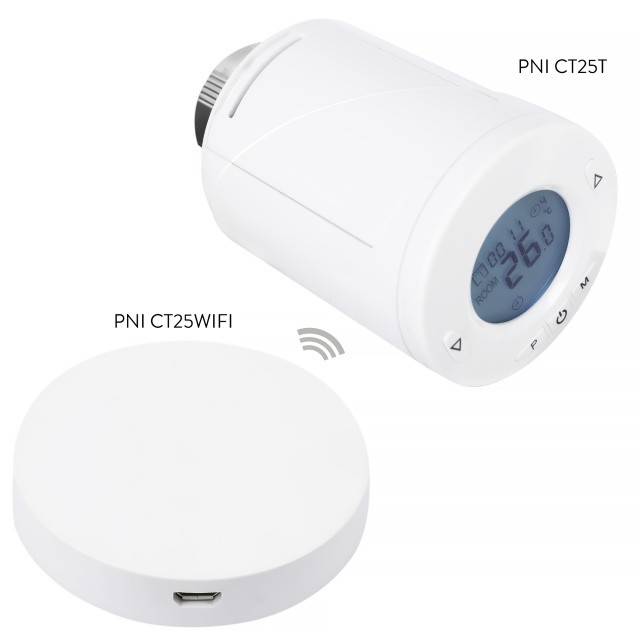 Hub Internet PNI CT25WIFI pentru Cap termostatic PNI CT25T, pentru control temperatura calorifere din aplicatie mobil Tuya Smart, integrare in